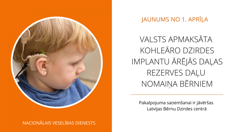 Valsts apmaksāta kohleāro dzirdes implantu ārējās daļas rezerves daļu nomaiņa bērniem