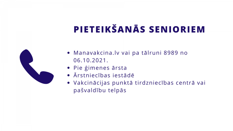 Šodien sākas balstvakcinācija (3. devas) pret Covid-19 senioriem 65+, veselības aprūpes sistēmas darbiniekiem un SAC klientiem