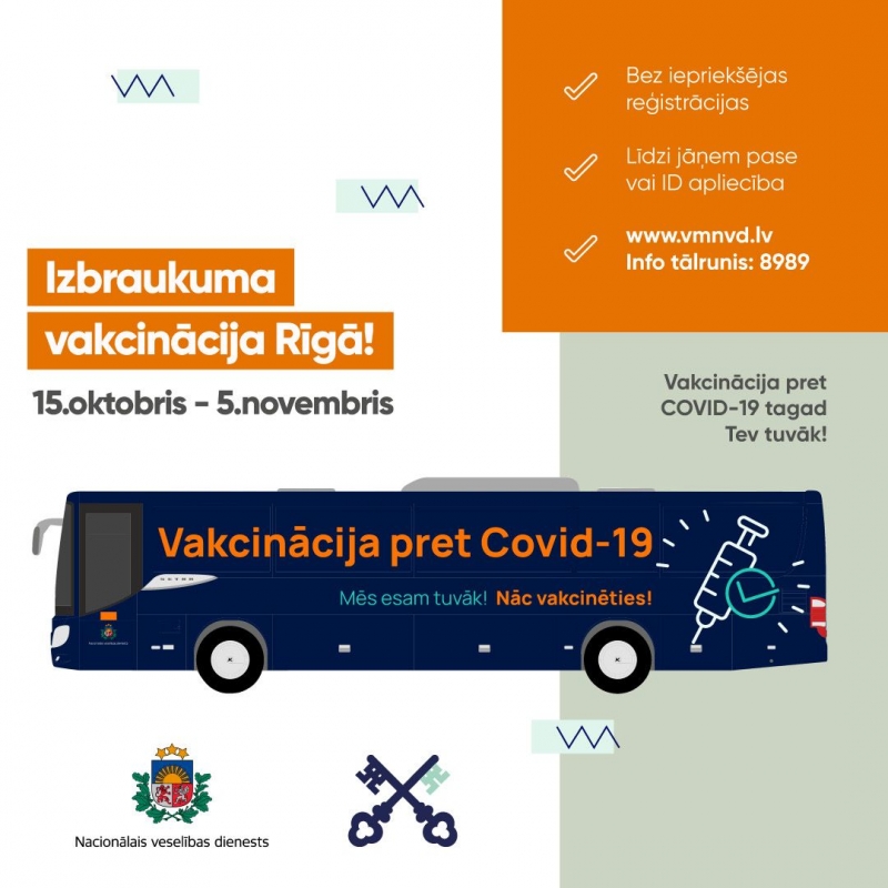 Rīgas apkaimēs sāk vakcinēt īpašā vakcīnbusā