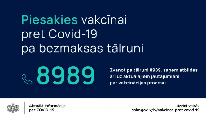 Covid-19 vakcinācijas pieteikšanās un informatīvā tālruņa līnija 8989